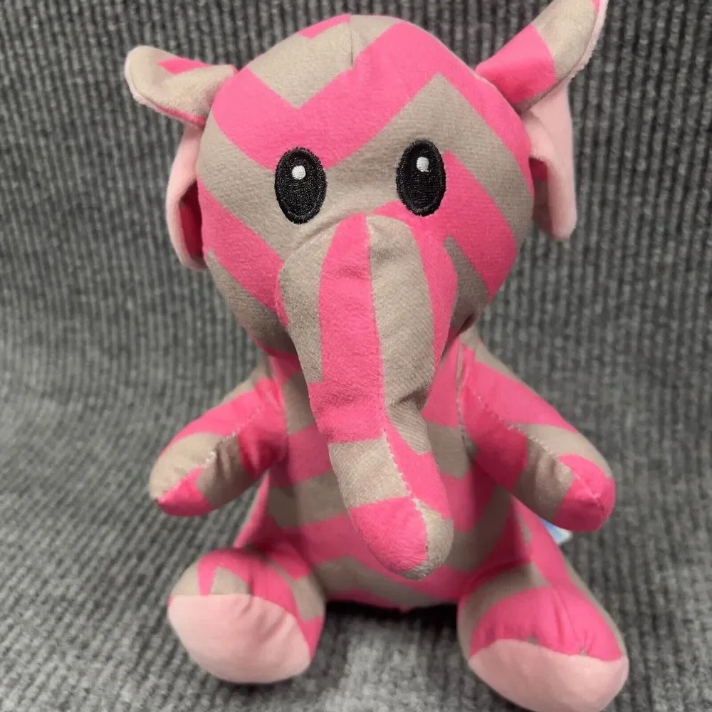 Munelocos Pink Gray Elephant 12” Plush Stuffed Animal Embroidered Eyes Toy‎
